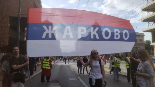 zastava Žarkova na protestu Hoćemo izbore